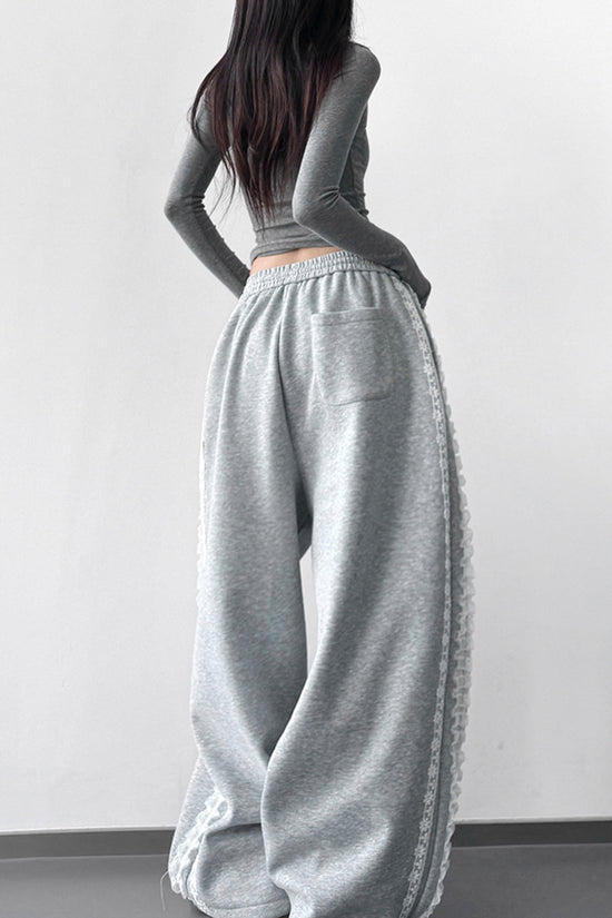 Wide-Leg Lace Trim Casual Pants