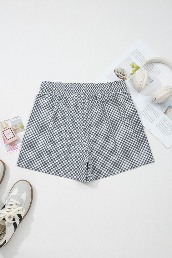 Checkerboard Drawstring Pocketed Shorts