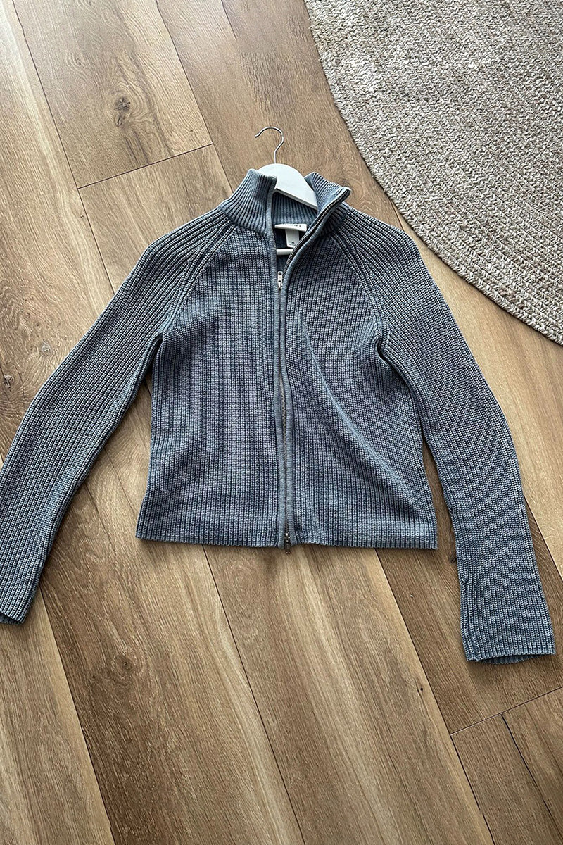 Zip-Up Ribbed Cardigan