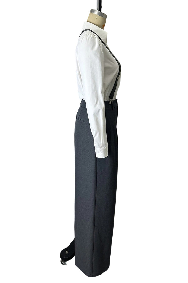 Button-Up Shirt & High-Waist Suspender Set