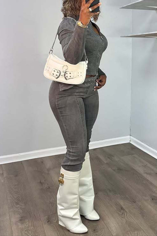 Sleek Zippered Long Sleeve Pant Set