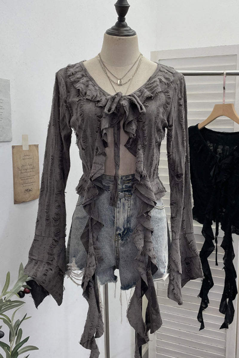 Ruffled Tie-Front Blouse