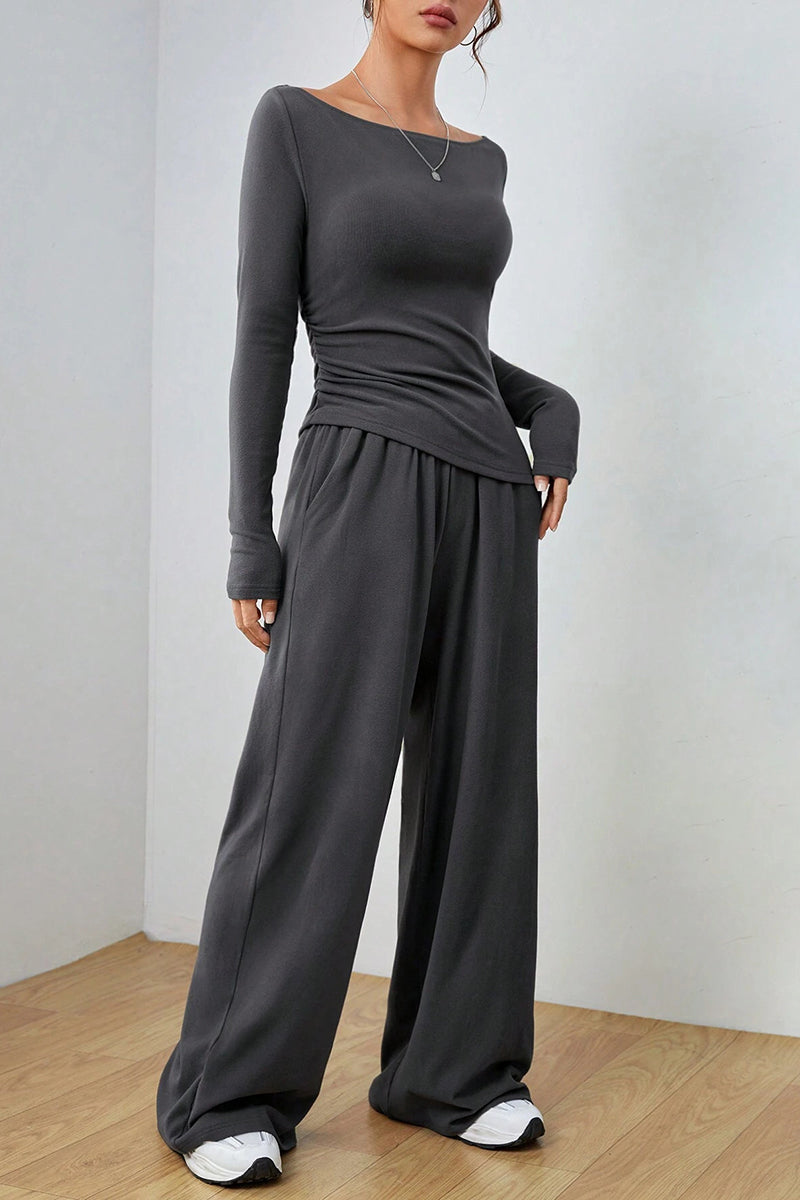 Stylish Long Sleeve Wide-Leg Pants Set
