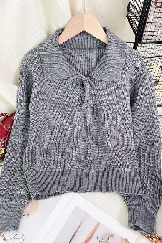 Lace-Up Collared Sweater
