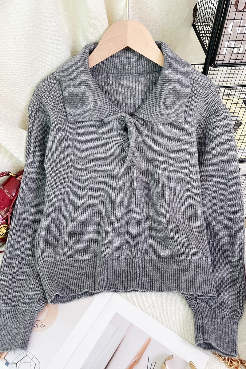 Lace-Up Collared Sweater
