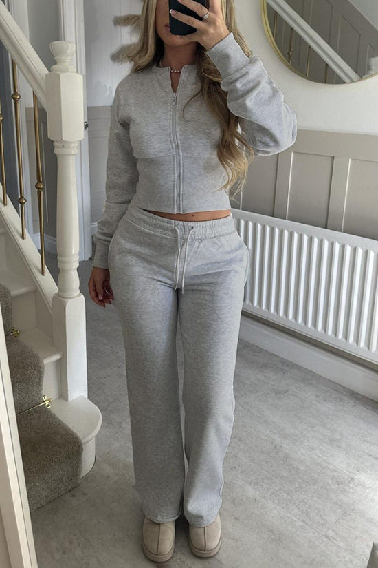 Zip-Up Cropped Hoodie and Jogger Set