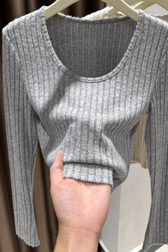 Ribbed Long Sleeve Casual Top
