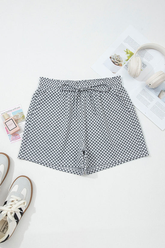 Checkerboard Drawstring Pocketed Shorts