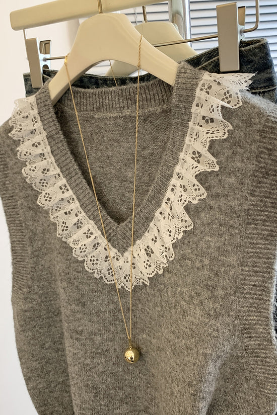 Delicate Lace V-Neck Sweater Vest