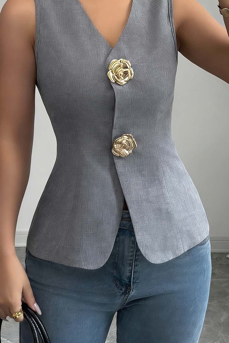 Elegant Sleeveless Vest with Floral Accents