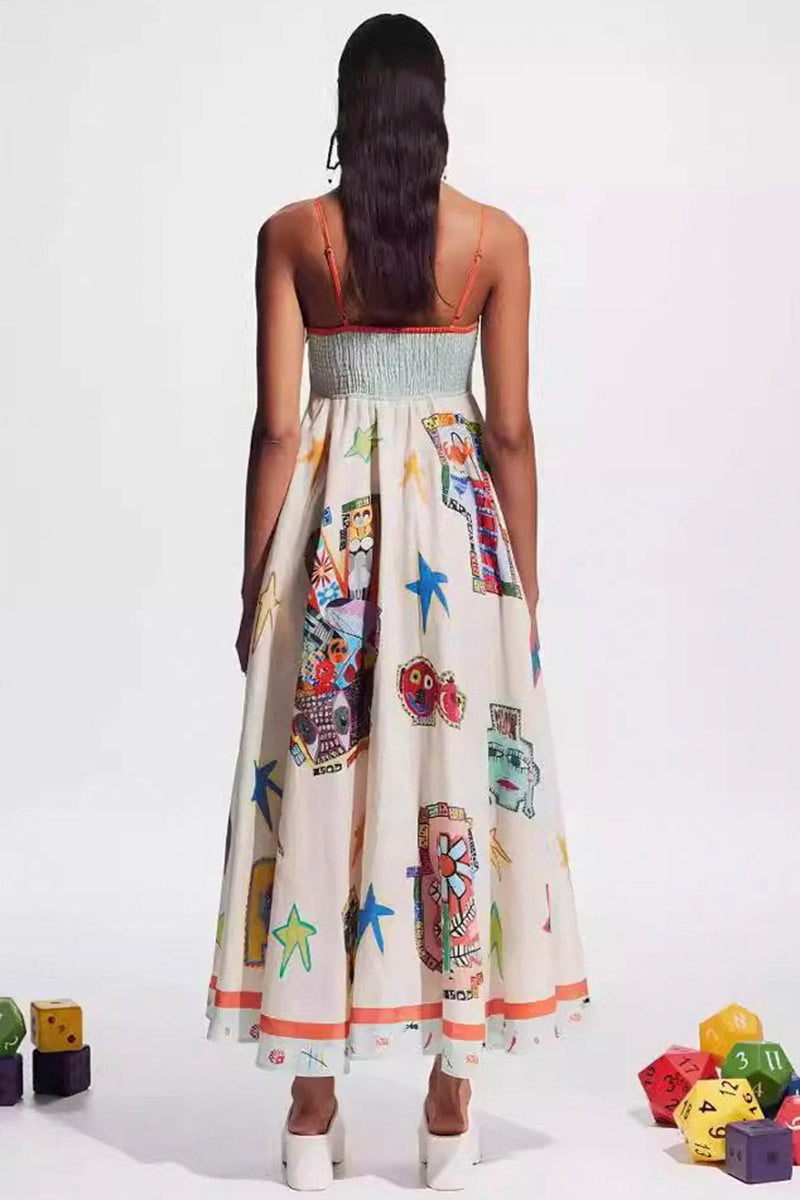 Graphic Print Sleeveless Maxi Dress