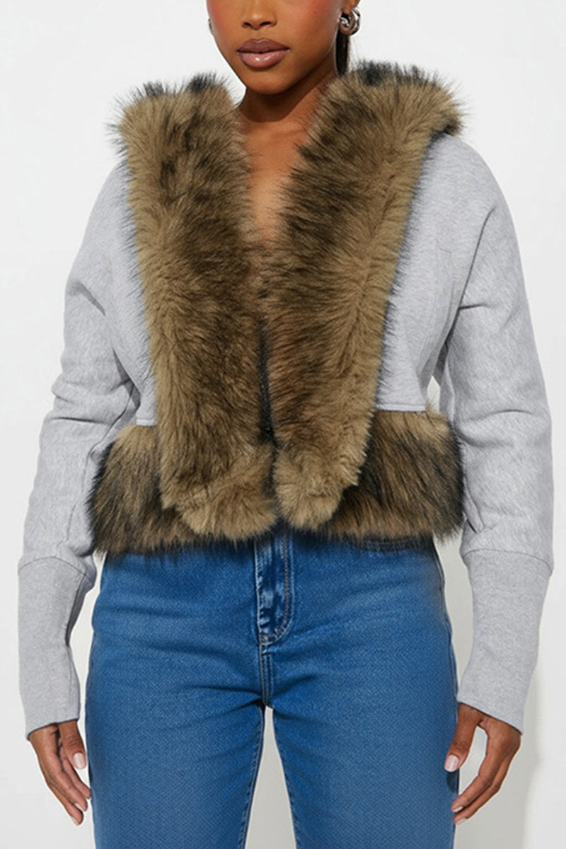 Hooded Faux Fur Trim Cropped Jacket