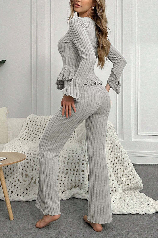 Ribbed Knit Long Sleeve Loungewear Set