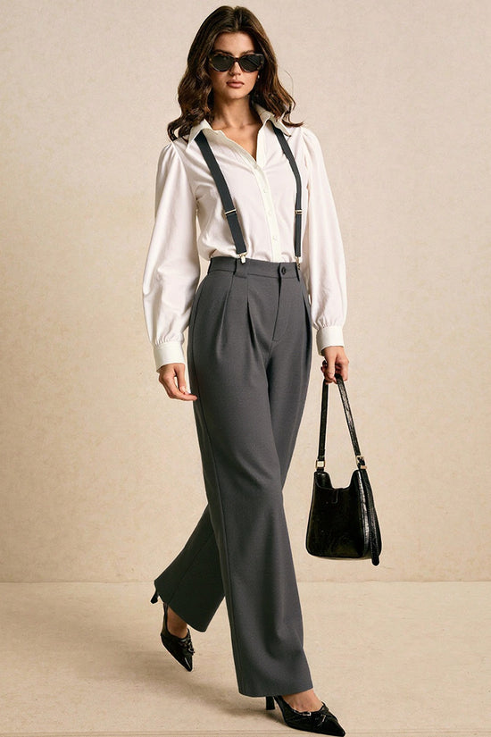 Button-Up Shirt & High-Waist Suspender Set