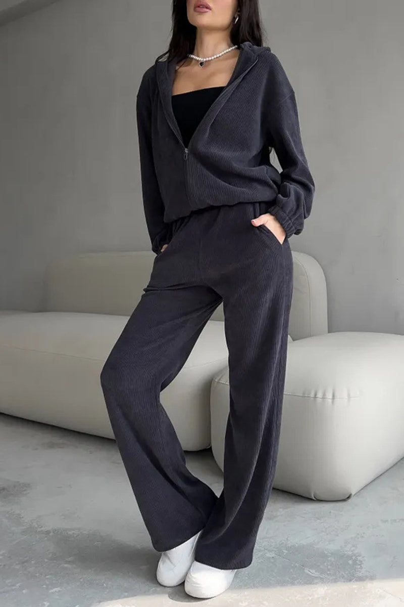 Cozy Zip-Up Hoodie and Wide-Leg Pant Set