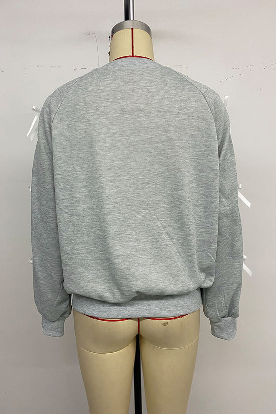 Lace Trimmed Sweatshirt with Ribbon Details