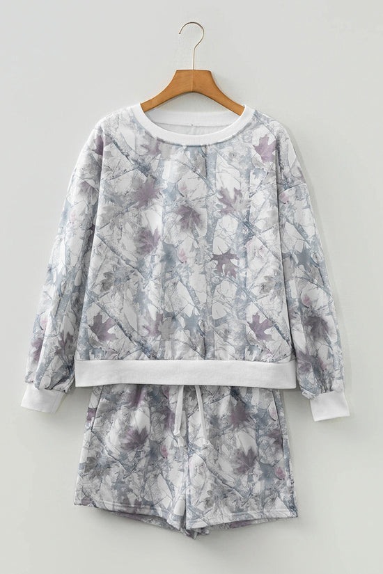 Abstract Woodland Print Drawstring Shorts Set