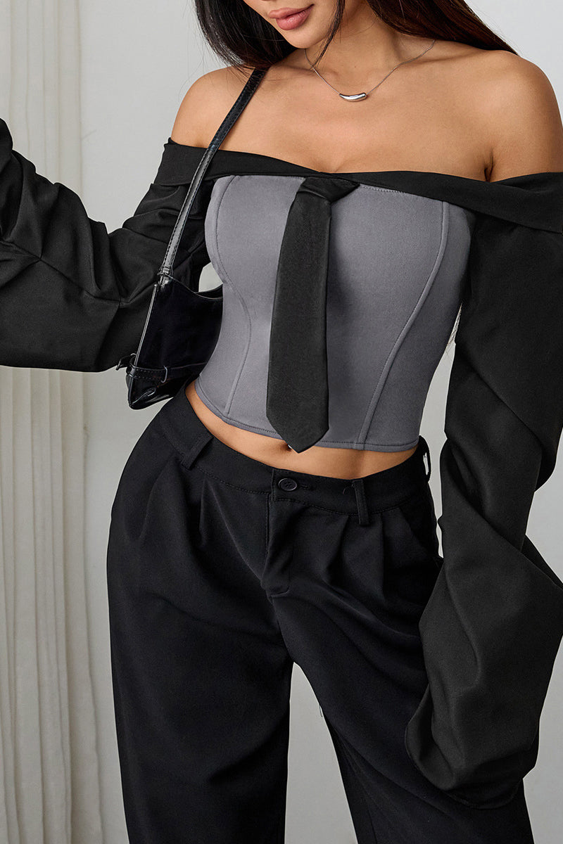 Off-Shoulder Corset Top with Draped Sleeves