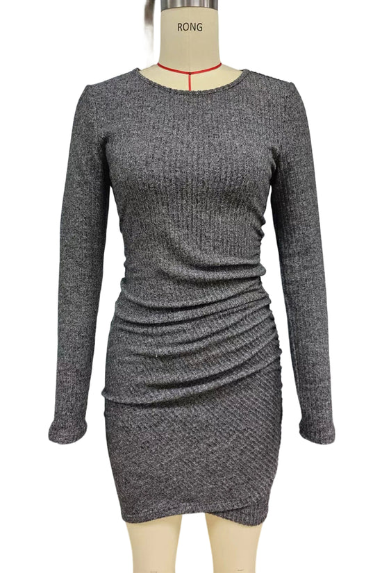Ribbed Long Sleeve Bodycon Casual Dress