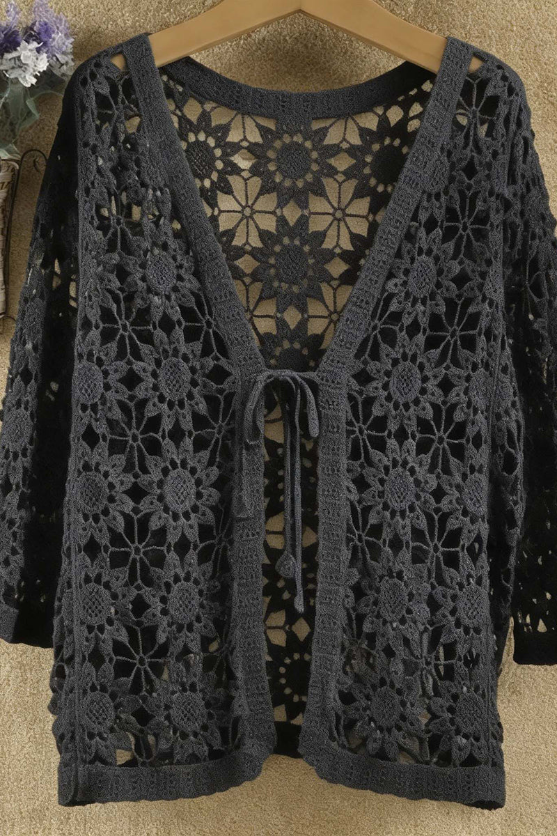 Floral Crochet Open-Front Cardigan