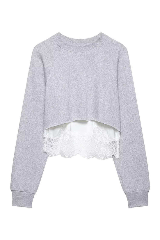 Lace Hem Crop Sweatshirt