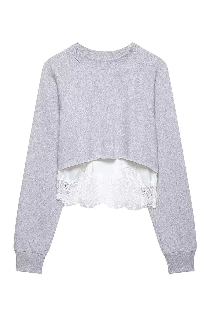 Lace Hem Crop Sweatshirt