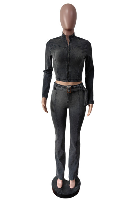 Sleek Zippered Long Sleeve Pant Set