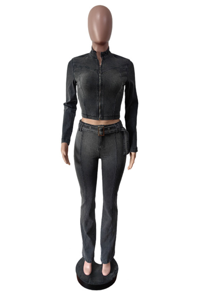 Sleek Zippered Long Sleeve Pant Set