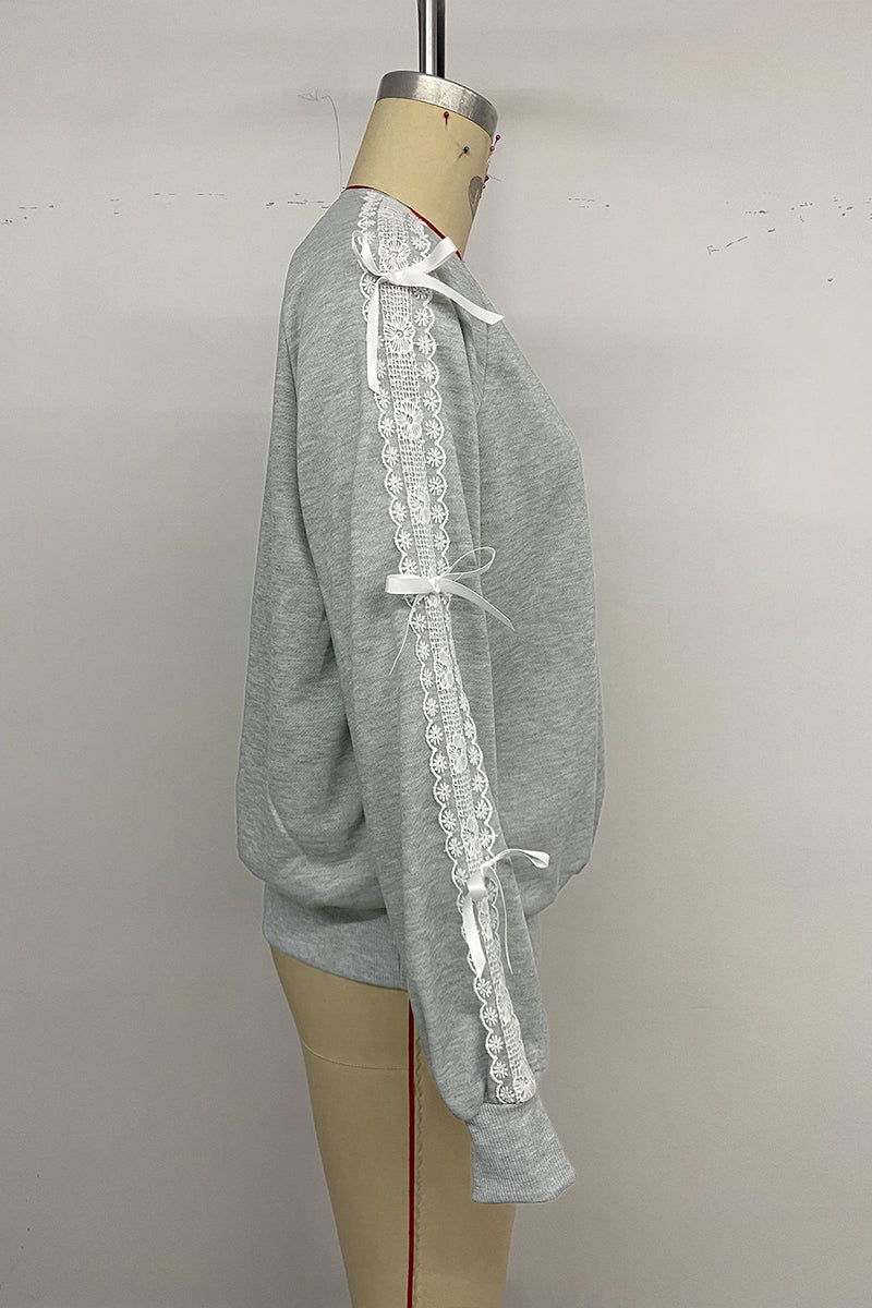 Lace Trimmed Sweatshirt with Ribbon Details