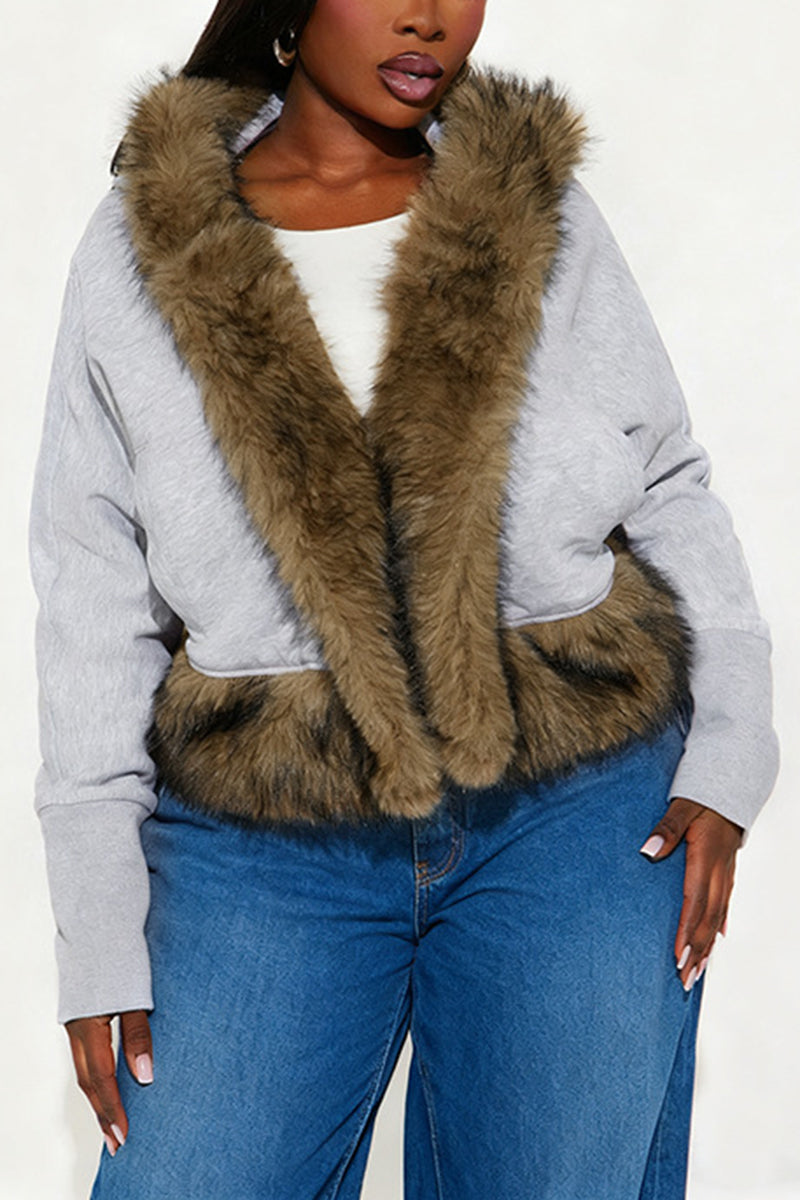 Hooded Faux Fur Trim Cropped Jacket