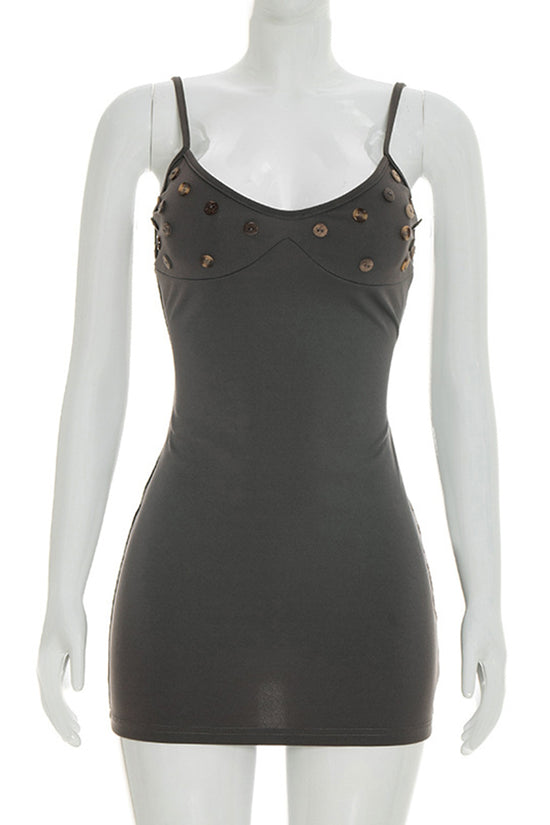 Button-Detail Sleeveless Bodycon Dress