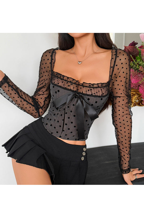 Polka Dot Sheer Off-Shoulder Top
