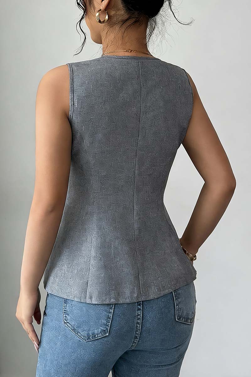 Elegant Sleeveless Vest with Floral Accents