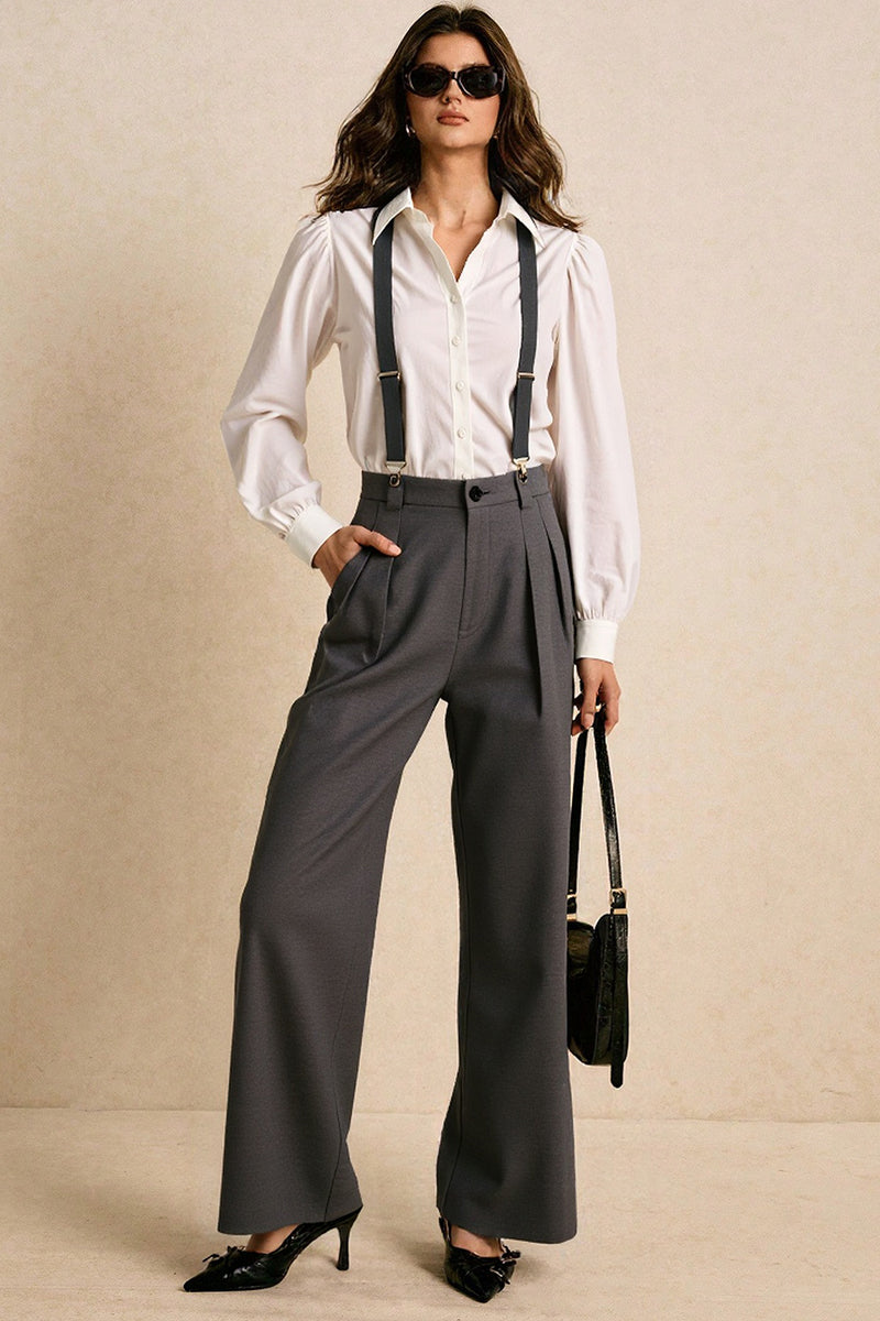 Button-Up Shirt & High-Waist Suspender Set