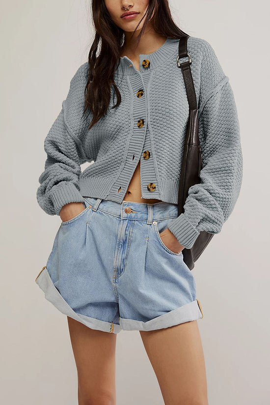 Button-Up Textured Crop Cardigan