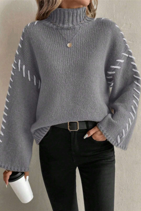 Mock Neck Stitch Detail Sweater