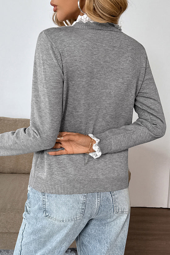 Elegant Lace Trim Pullover Sweater