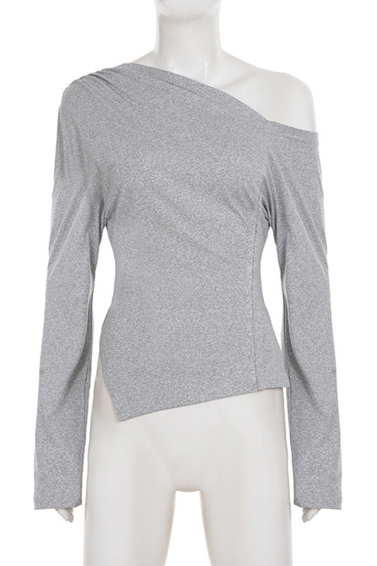 Asymmetric Long Sleeve Bodycon Top