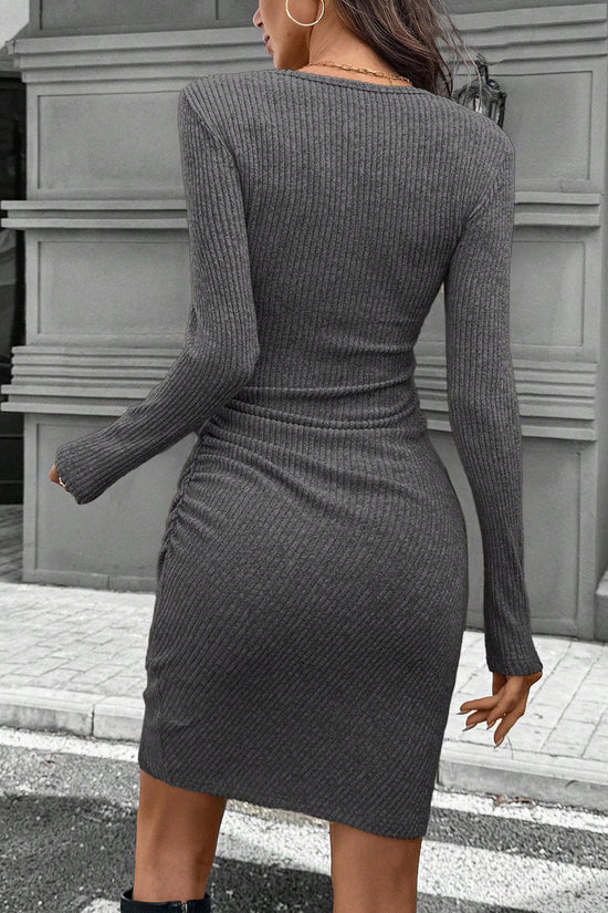 Ribbed Long Sleeve Bodycon Casual Dress