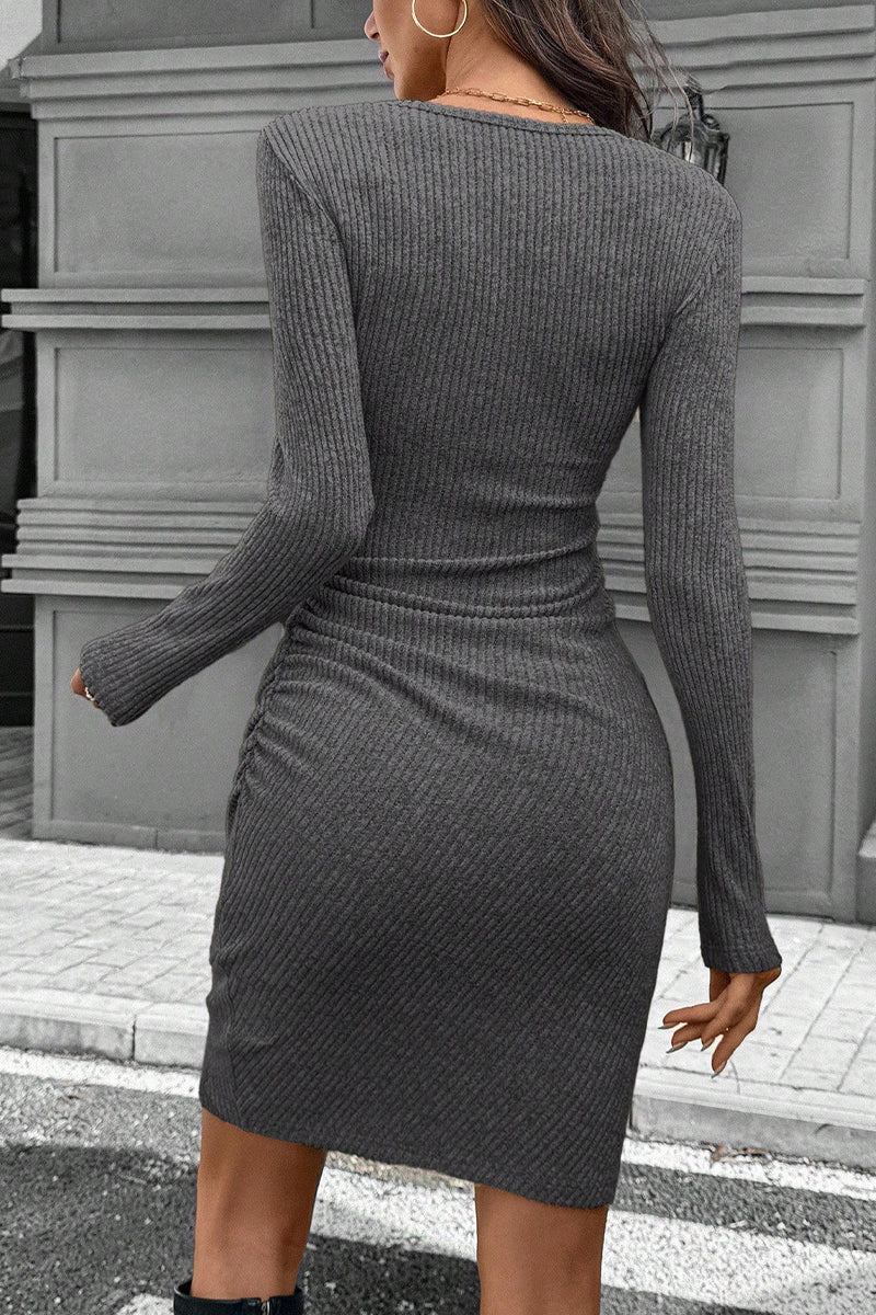 Ribbed Long Sleeve Bodycon Casual Dress