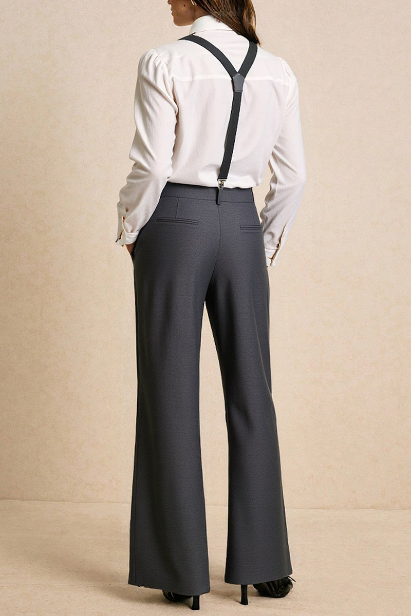 Button-Up Shirt & High-Waist Suspender Set