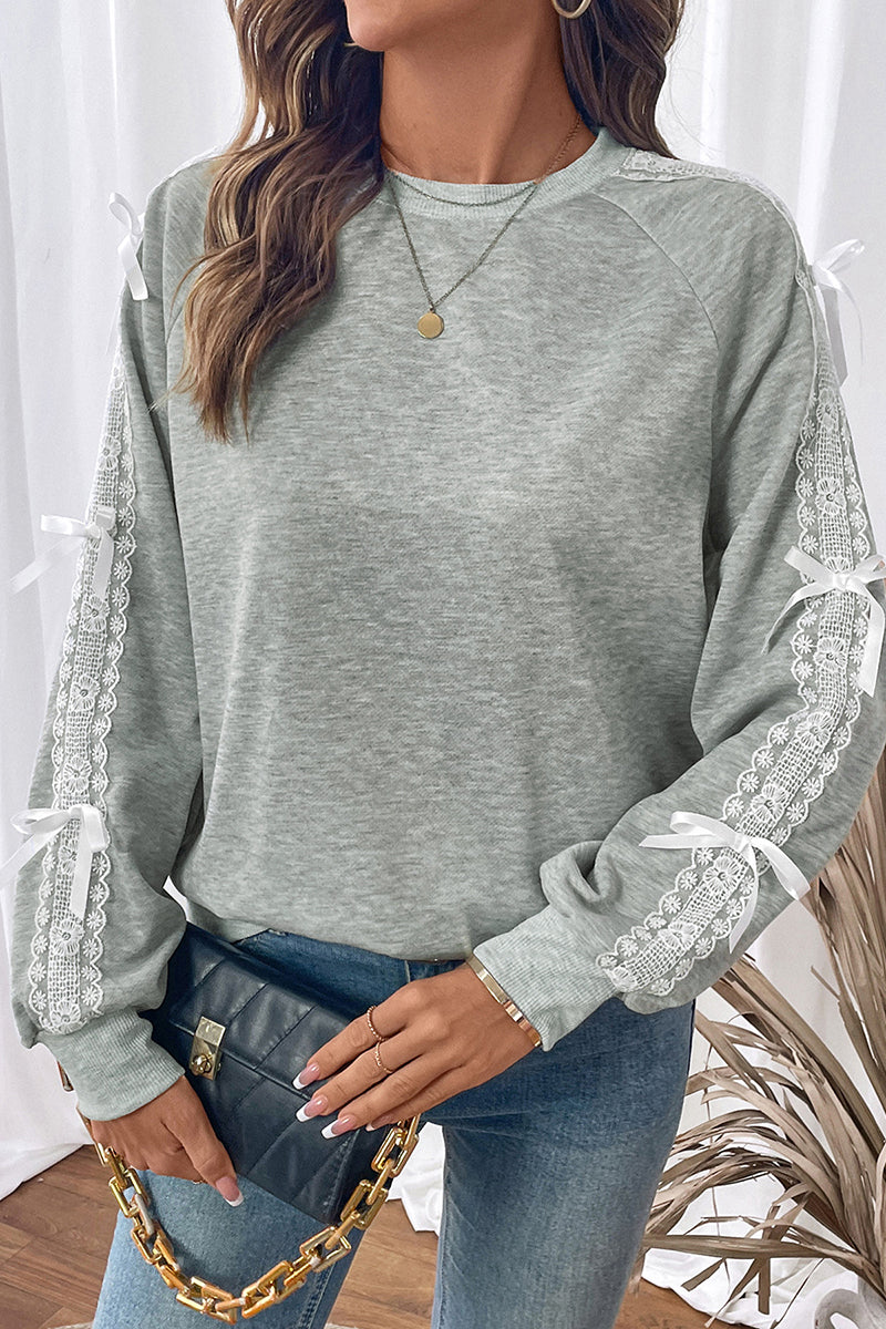 Lace Trimmed Sweatshirt with Ribbon Details