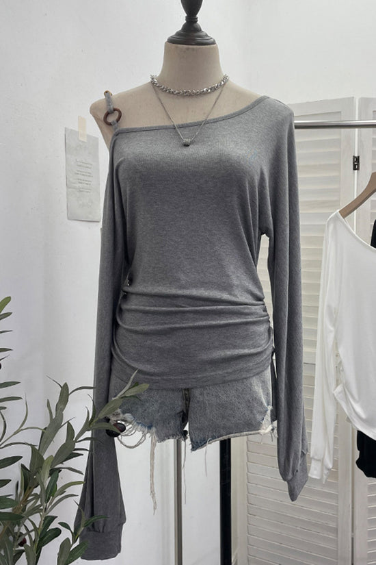 Asymmetrical Off-Shoulder Long Sleeve Top