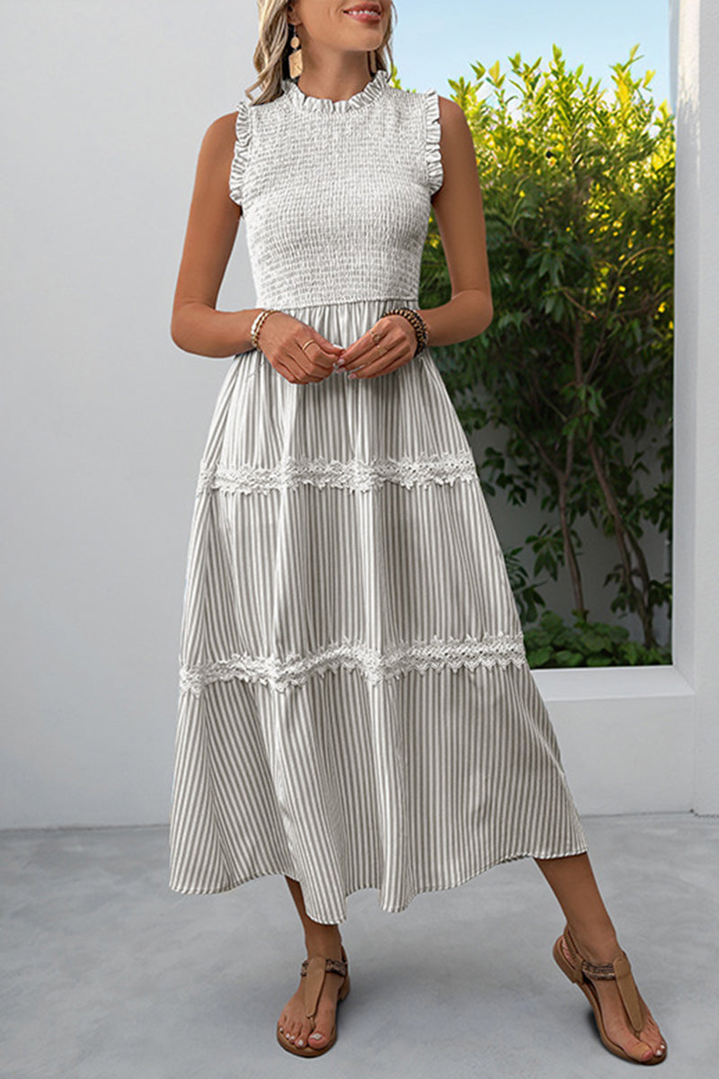 Sleeveless Striped Casual Midi Dress