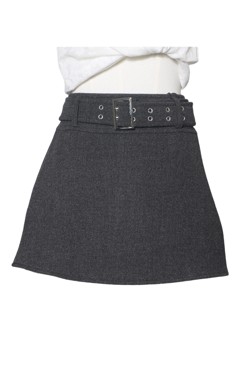 Plaid Buckle Detail A-Line Mini Skirt