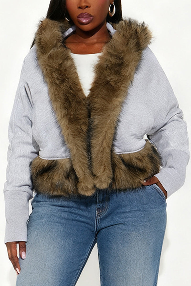 Hooded Faux Fur Trim Cropped Jacket