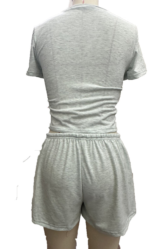 Casual Short Sleeve Cropped Top and Shorts Set