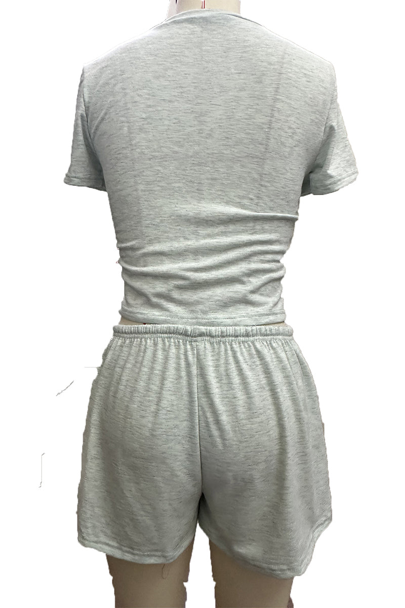 Casual Short Sleeve Cropped Top and Shorts Set