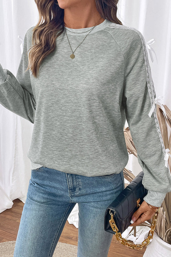 Lace Trimmed Sweatshirt with Ribbon Details