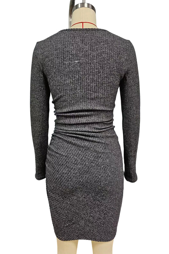 Ribbed Long Sleeve Bodycon Casual Dress